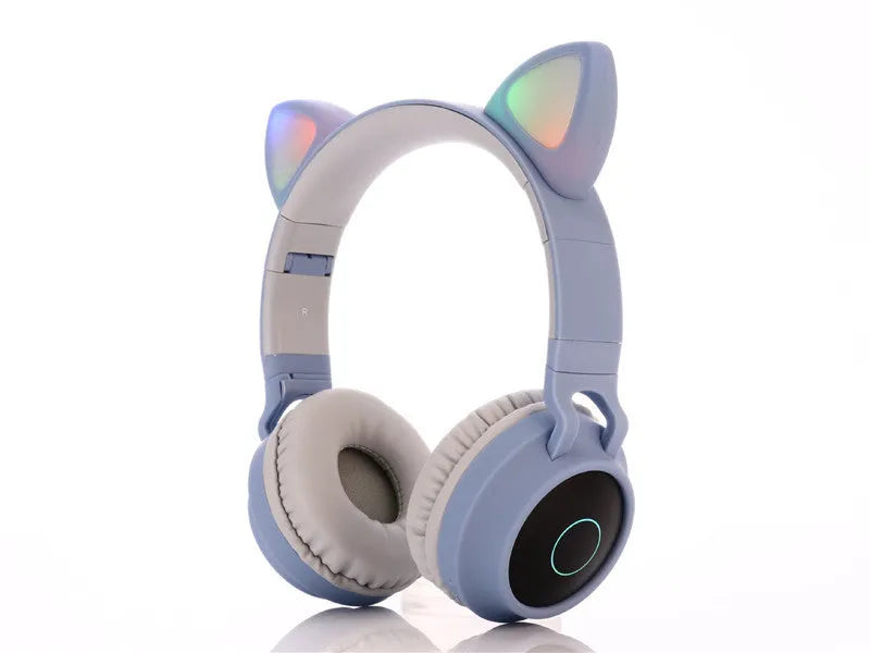 Cartoon cat ears wireless Bluetooth gaming headset in multiple colours on a stand