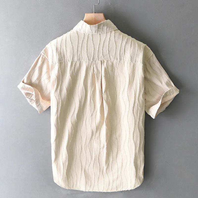 Men's pure cotton casual shirt in loose fit with short sleeves in apricot colour
