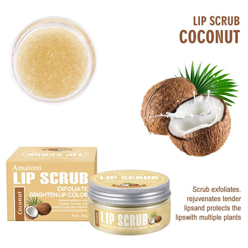 30g fruit flavour lip scrub cream in coconut, raspberry, vanilla or watermelon scents