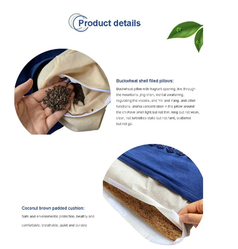 Acupuncture mat and pillow set with buckwheat and coconut palm filling, 72x44cm mat, 38x25cm pillow, storage bag
