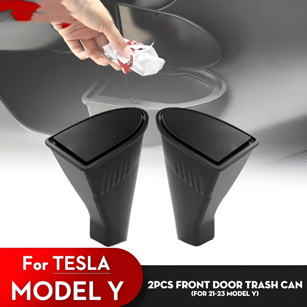 Black ABS car door trash cans for Tesla Model Y front door compartments