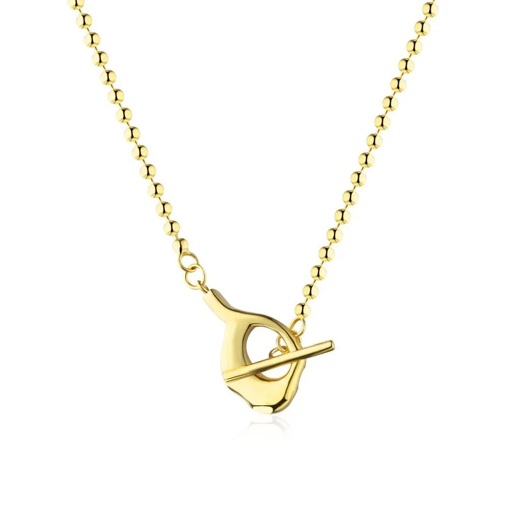 925 silver round beads clavicle chain necklace with geometric pendant electroplated finish for women