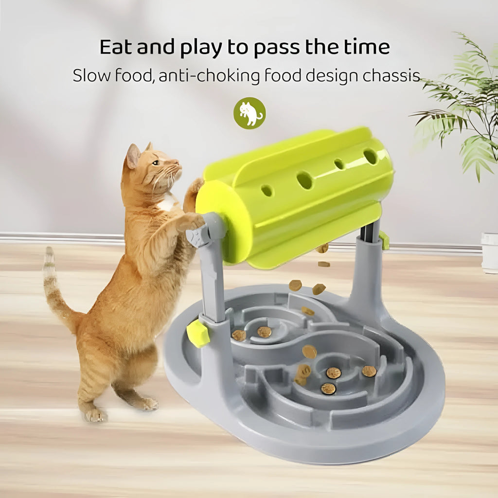 Blue interactive pet puzzle feeder bowl with adjustable height for dogs and cats