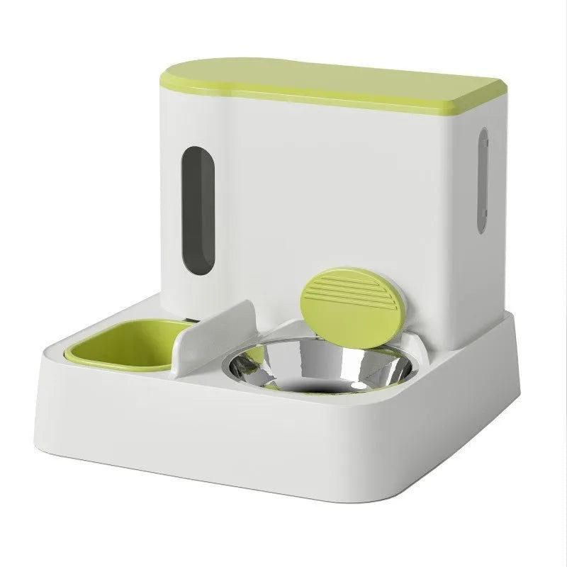Cat automatic pet feeder water dispenser with integrated double bowl system in grey colour