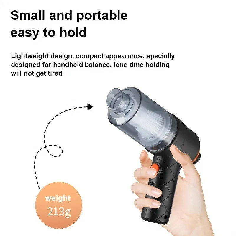 Black wireless handheld car vacuum cleaner with 0.5L dust cup for car interior and home use