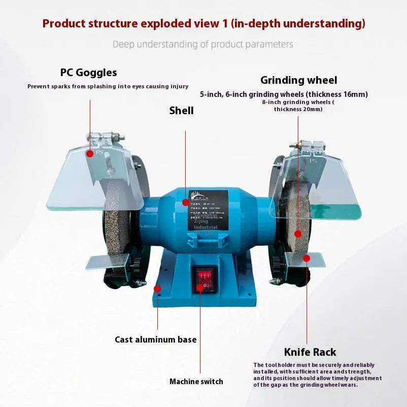 5-inch metal bench grinder for sharpening knives with US electrical plug