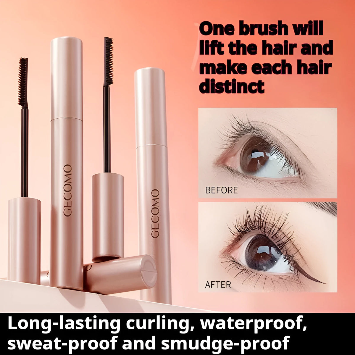Black mascara 8g tube for women, natural curly long eye makeup, compact 14cm cosmetic