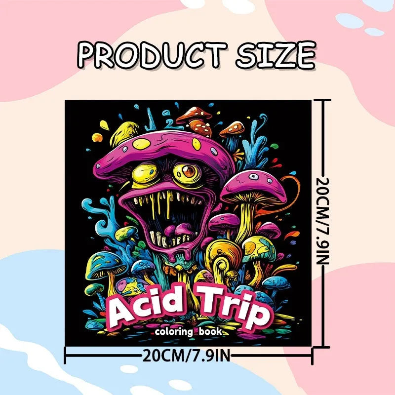 Acid tour coloured painting book showing 200mm length, open to reveal blank paper pages for drawing