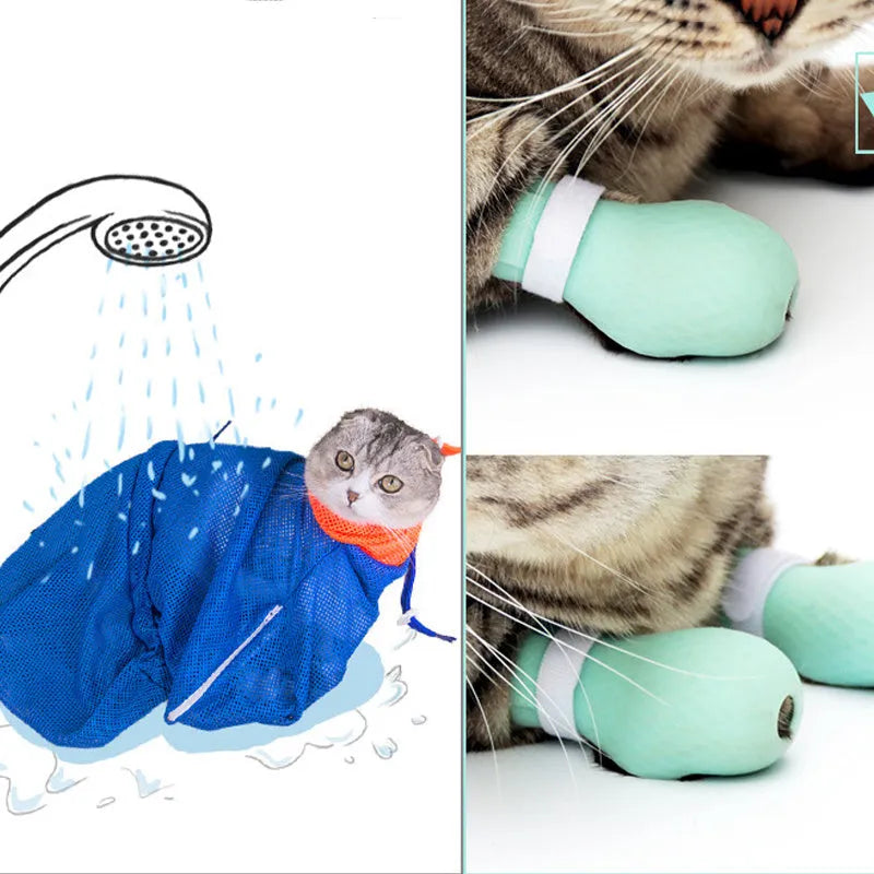 Four silicone cat paw covers for anti-scratch protection during grooming and care