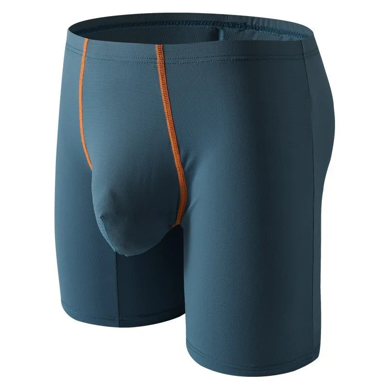 Men's ice silk nylon boxer shorts, mid-waist U-convex quick-drying trunks, black, white, light green, dark blue, sky blue