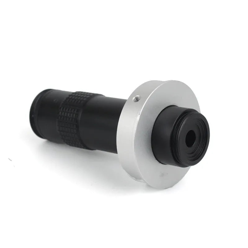 Black industrial camera monocular lens with 0.1-1.3X magnification for inspection systems