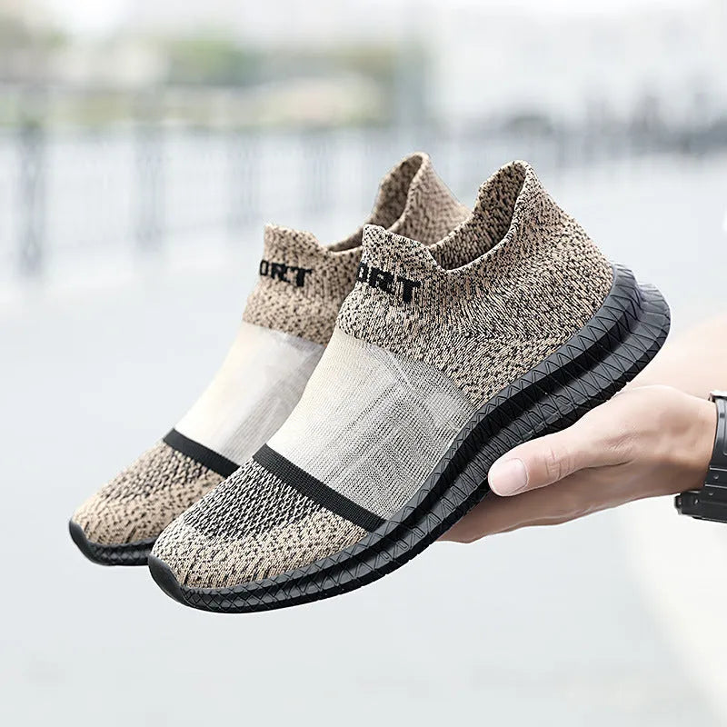 Flyknit socks shoes in khaki colour with lace design and tassel details