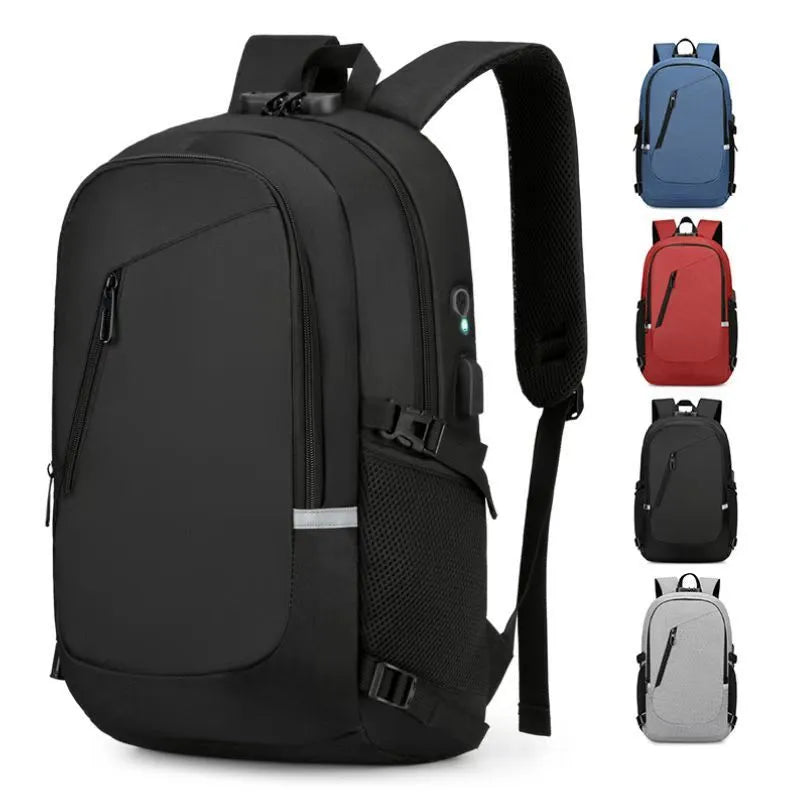 Oxford cloth computer backpack in blue colour showing 20-35L capacity and street trend style