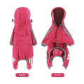 Big dog raincoat cape-style with reflective stripe in pink, blue, yellow, or purple, sizes S to XXL.