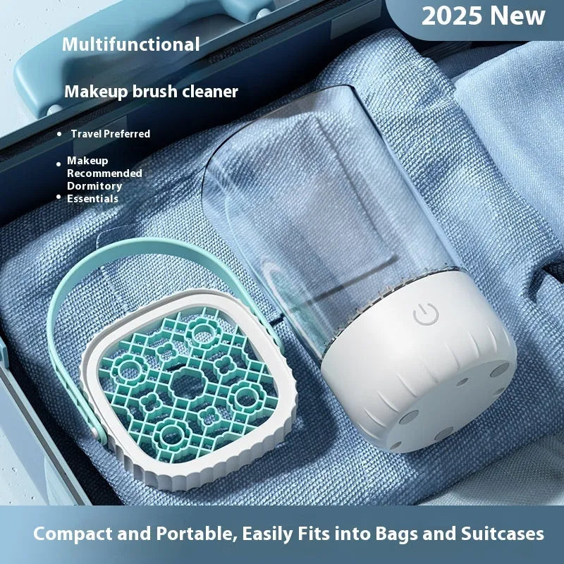 White rechargeable electric makeup brush cleaning tool with USB cable