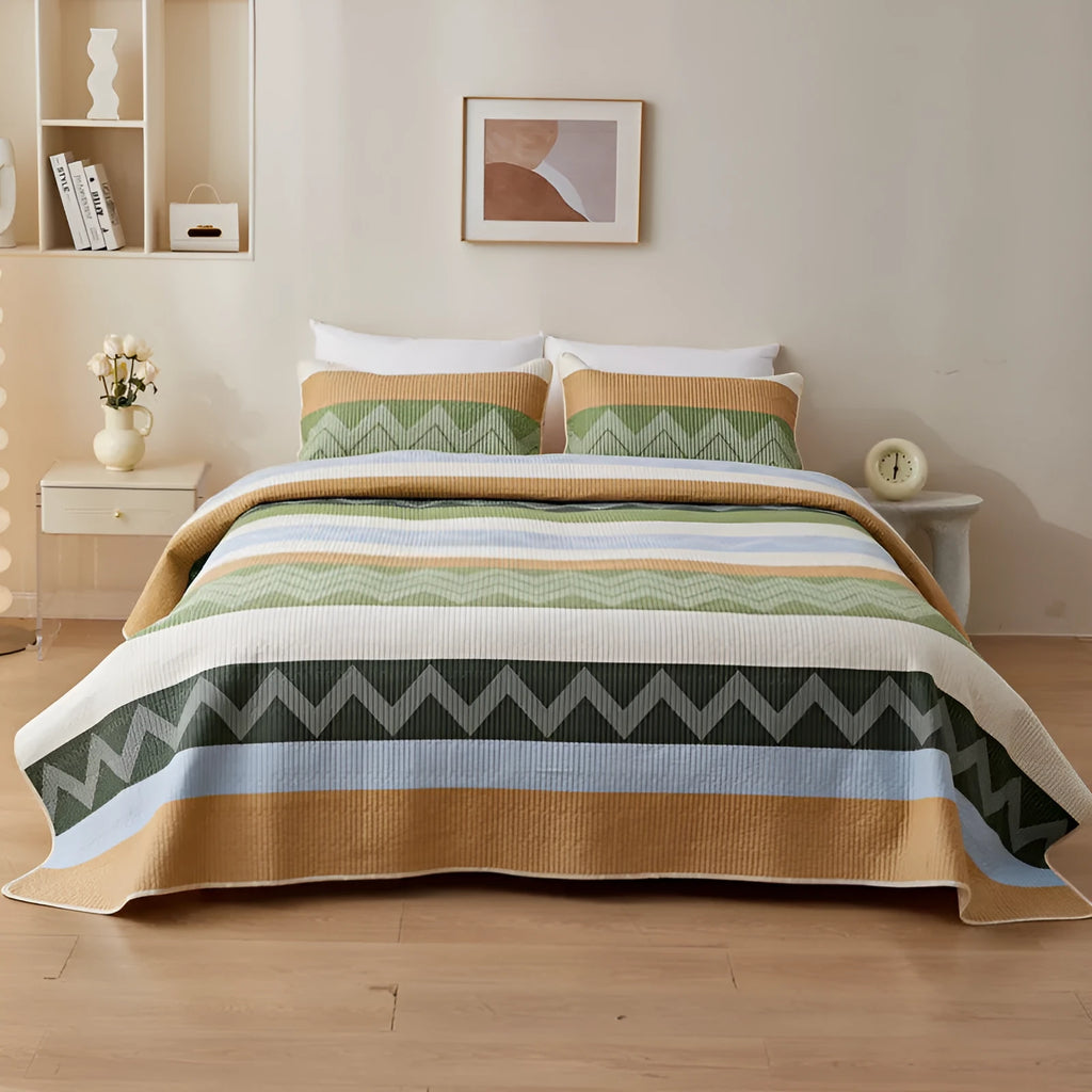 Pure cotton printed bed sheet three-piece set in modern simplicity design with reactive dye patterns