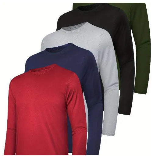 Four men's lightweight hoodies in elastic polyester fibre showing five colour options and size range S to XXXL