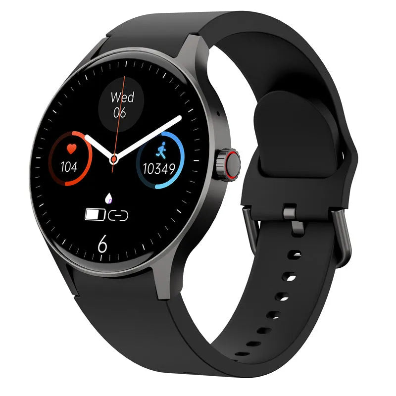 Men's and women's smart Bluetooth sport watch with round colour touchscreen on wrist