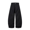 Men's black pleated machete casual trousers with loose-fitting wide-leg design
