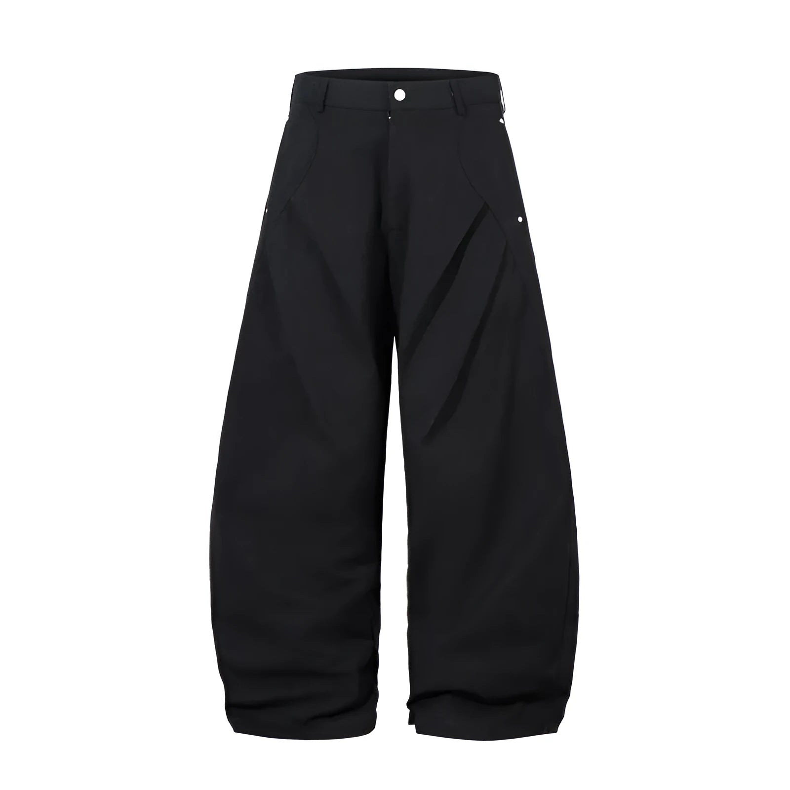 Men's black pleated machete casual trousers with loose-fitting wide-leg design