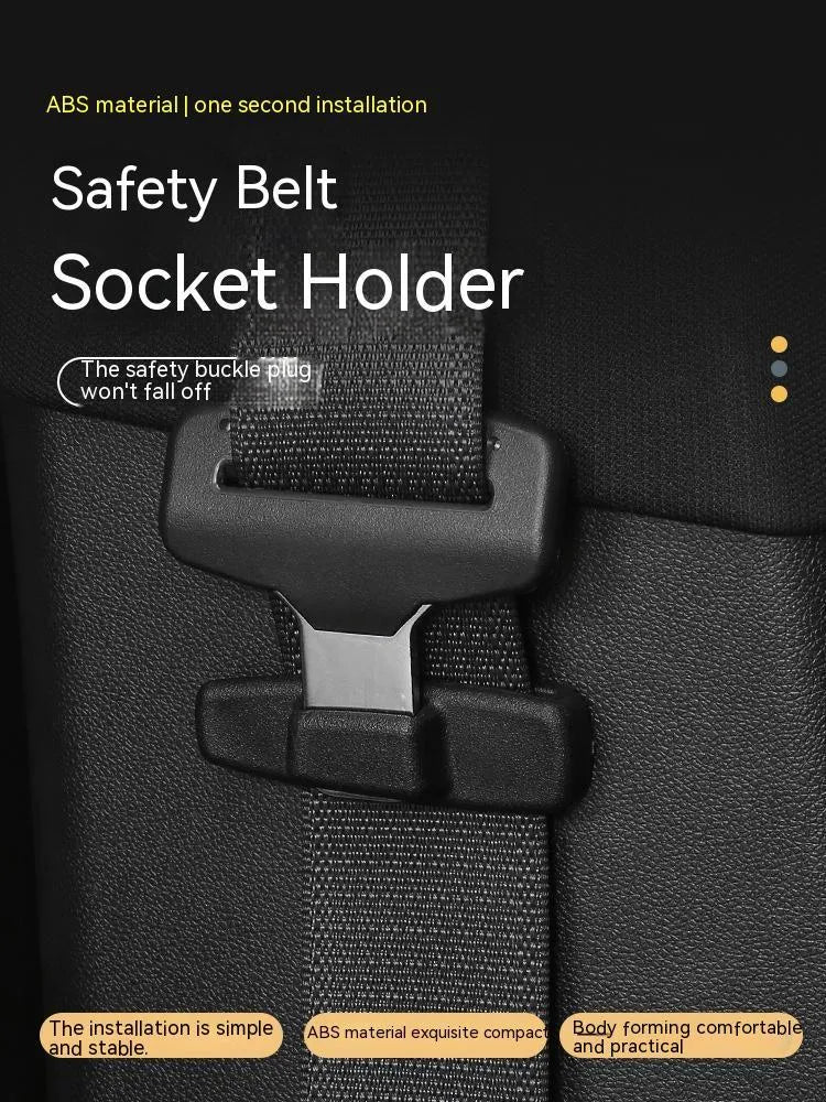 Two black ABS plastic car safety belt stopper clips for universal seatbelt tension adjustment