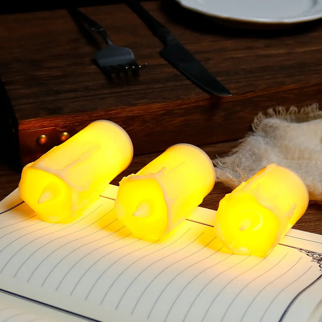 LED simulation candle light set of 3, warm, PP cylindrical, white beige red, tear wave mouth