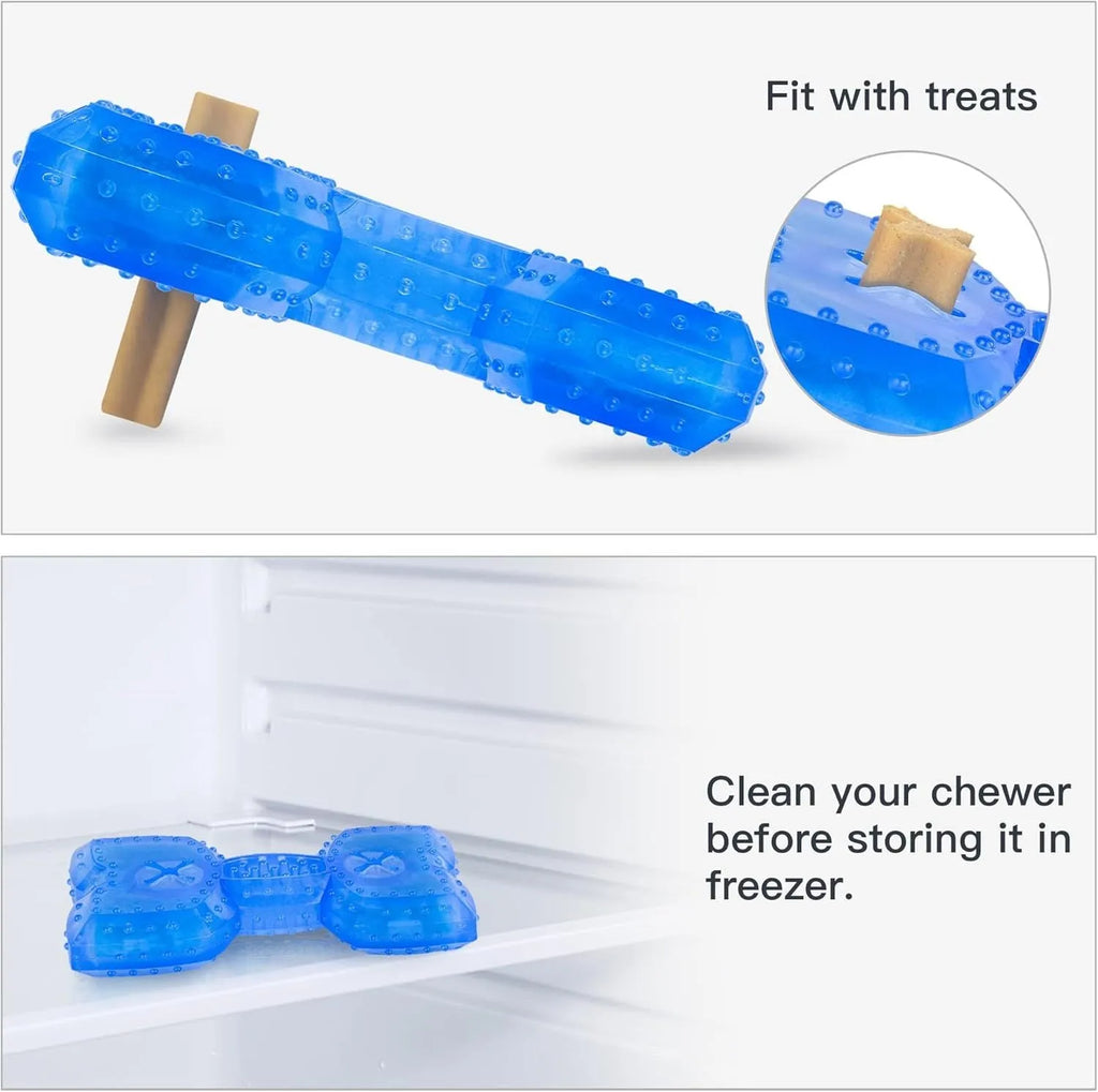 Freezable pet teether cooling chew toy for dogs in bones and circles shapes