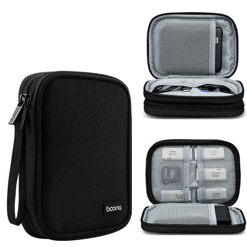 Oxford cloth hard disk storage bag for 2.5-inch drives in black and grey.