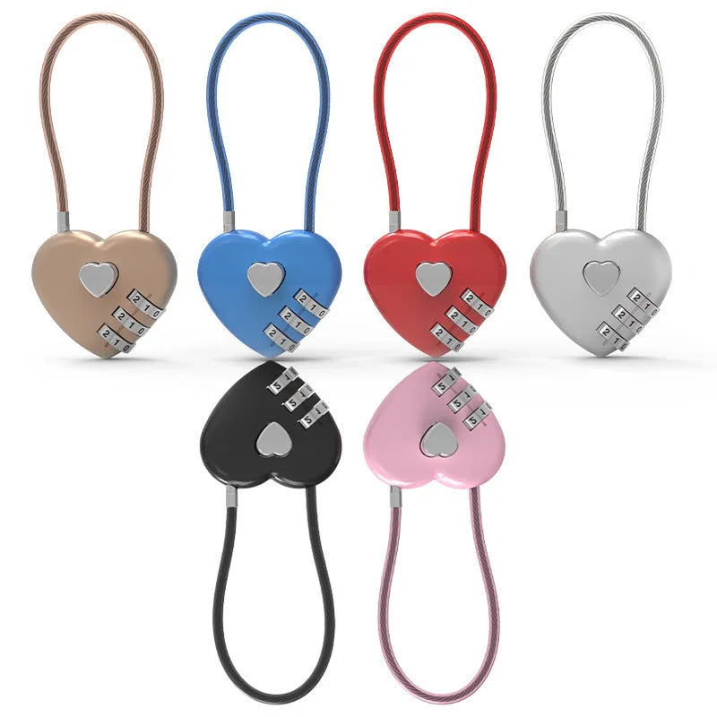 Peach heart-shaped wire rope lock in six colours with adjustable steel securing rope for bicycle helmets