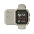 Apple Watch portable charging case with silicone protective cover in brown, midnight blue, or starlight colours
