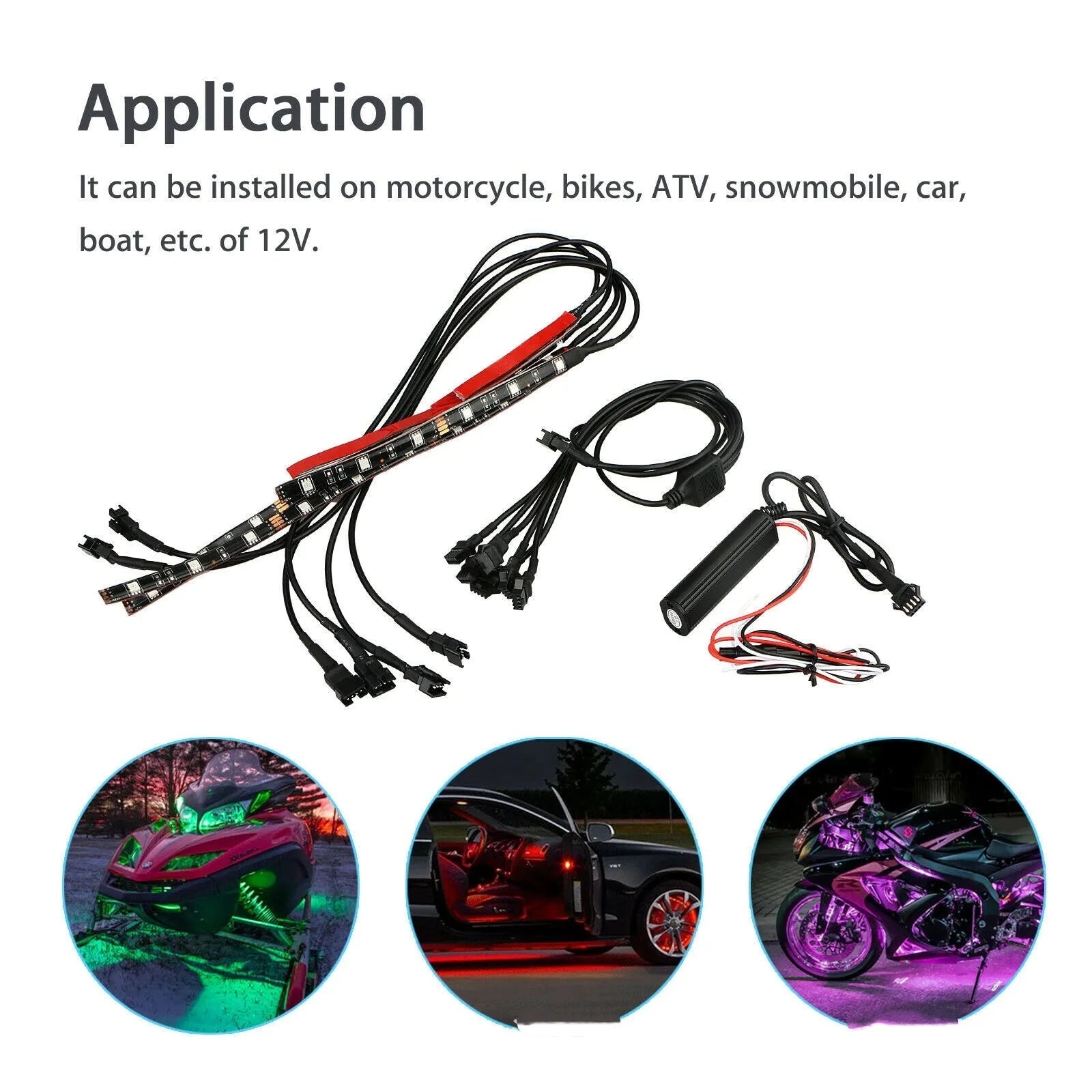 Motorcycle and car modified RGB LED atmosphere light bar with remote control and silicone construction