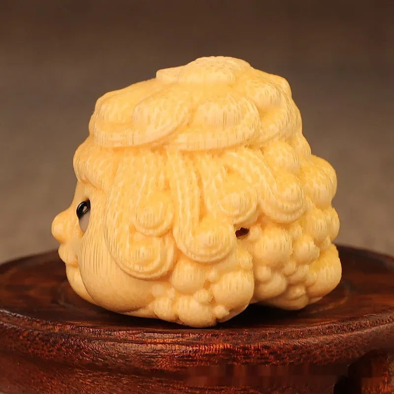 Solid bamboo carving ornament of a cute Princess Toad, approximately 5.0 cm in size.