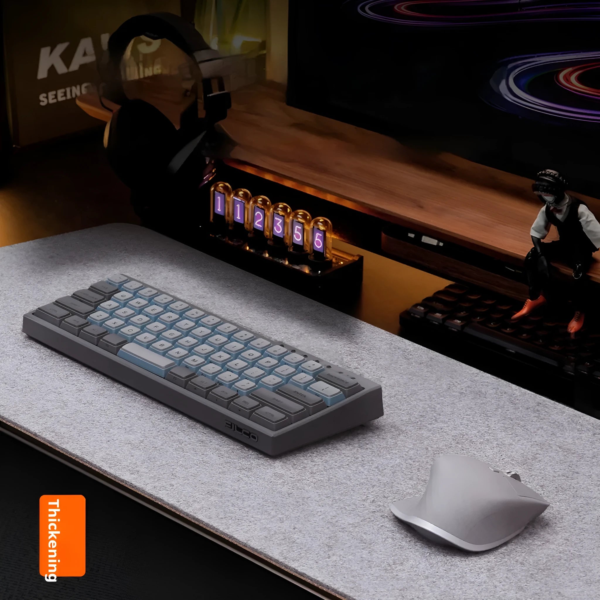 Winter warm grey felt and cork mouse mat with Japanese simple style on office desk