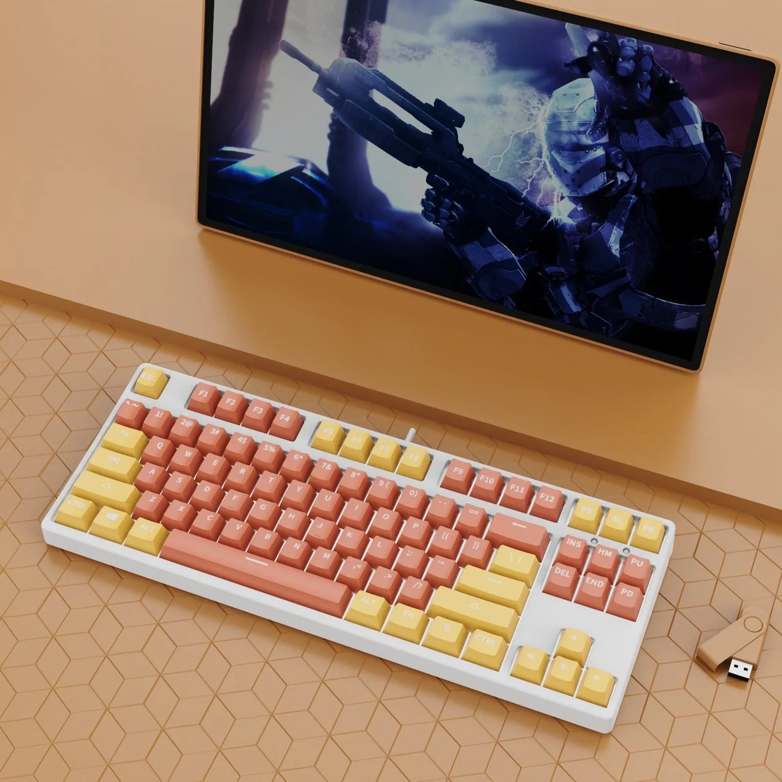 87-key mechanical gaming keyboard with dual-colour backlighting and hot-swappable switches