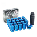 Carbon steel wheel rim nut set in M12 x 1.5 and M12 x 1.25 with nine colour options including black, red, gold and baked blue