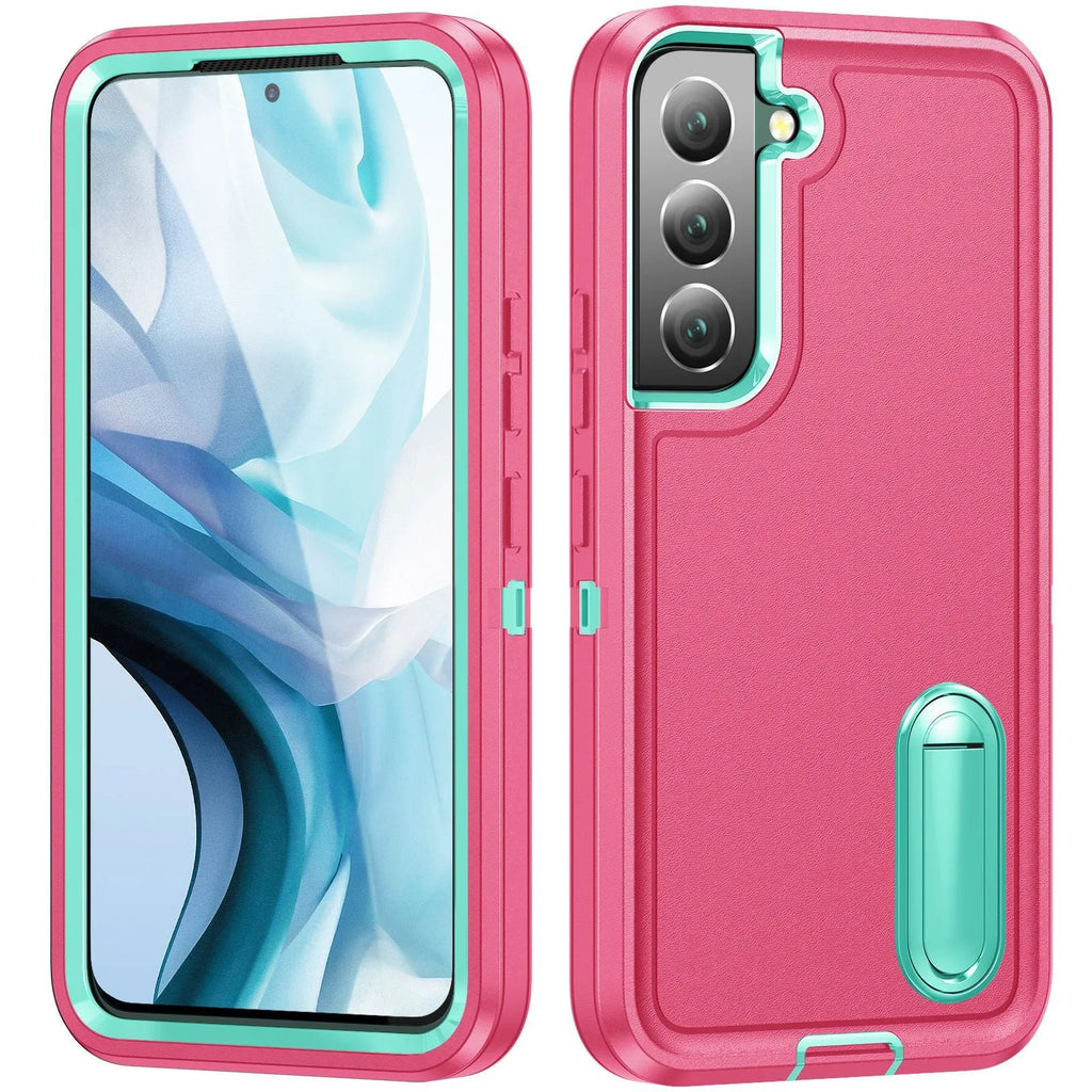 Three-proof Samsung phone case with bracket in Pink Blue, anti-fall and anti-fingerprint, TPU PC back cover.