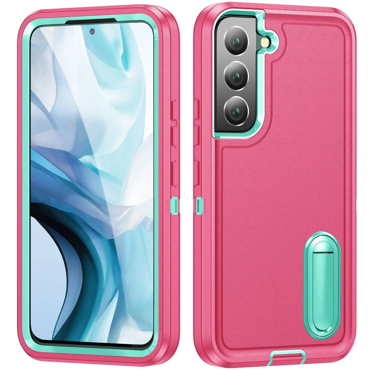 Three-proof Samsung phone case with bracket in Pink Blue, anti-fall and anti-fingerprint, TPU PC back cover.