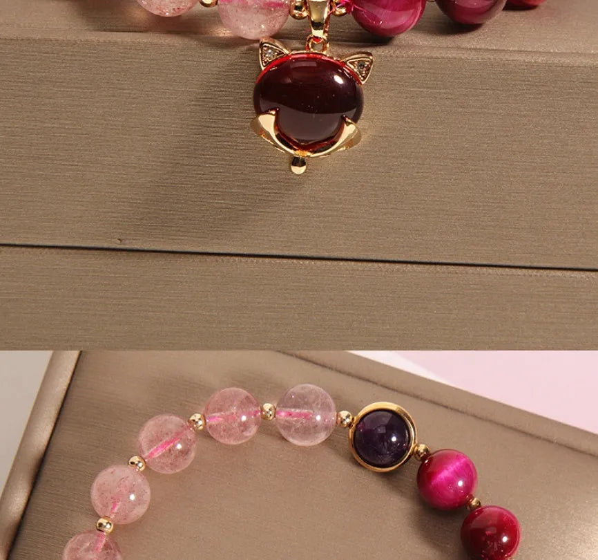 Strawberry crystal elastic bracelet for women with 18cm uniform size