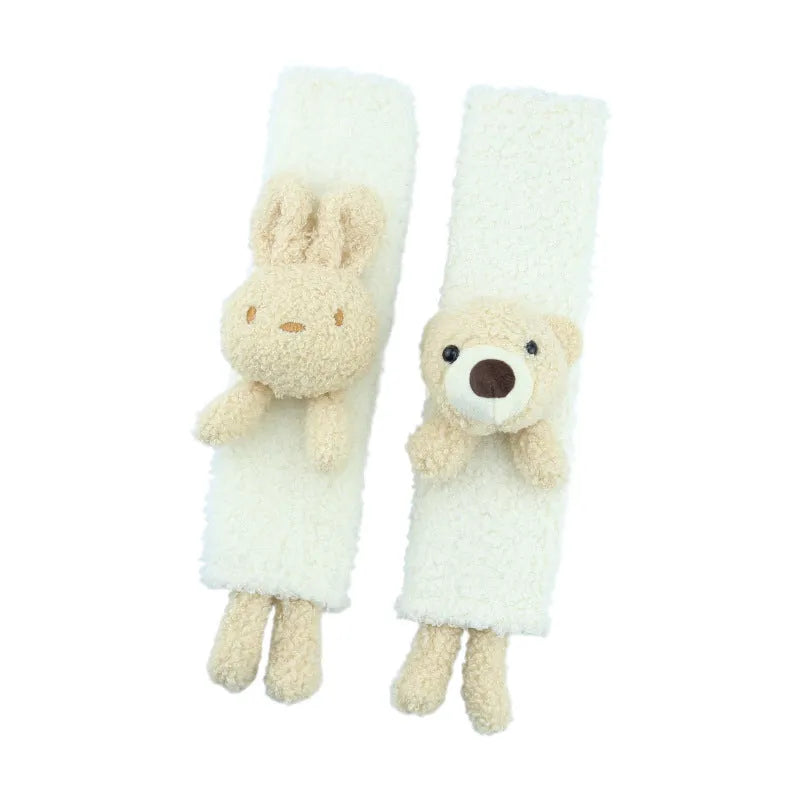 Cartoon plush car seatbelt shoulder protector in lamb wool with Rabbit and Bear designs
