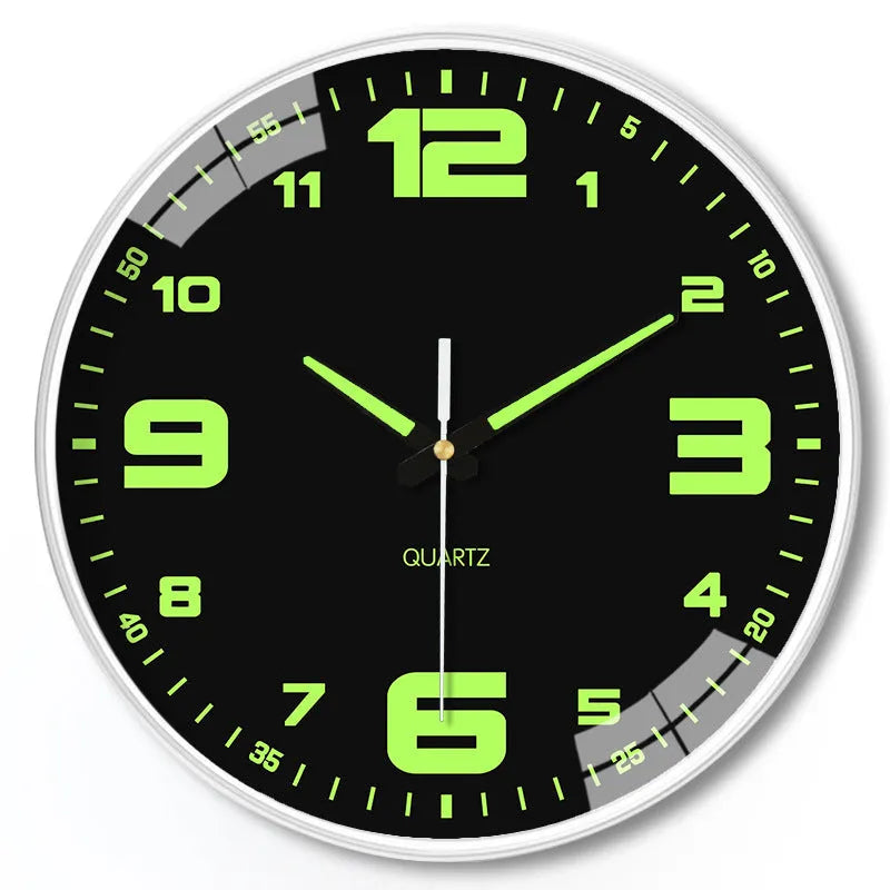 Modern 8-inch luminous wall clock with 20cm diameter and plastic case.