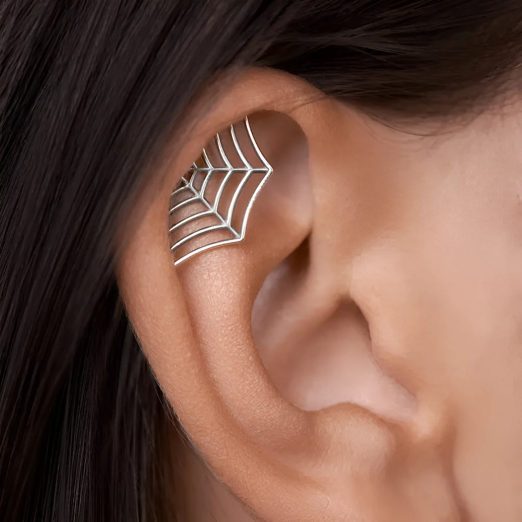 Spider web geometric mesh pattern stud earrings in gold and silver electroplated metal