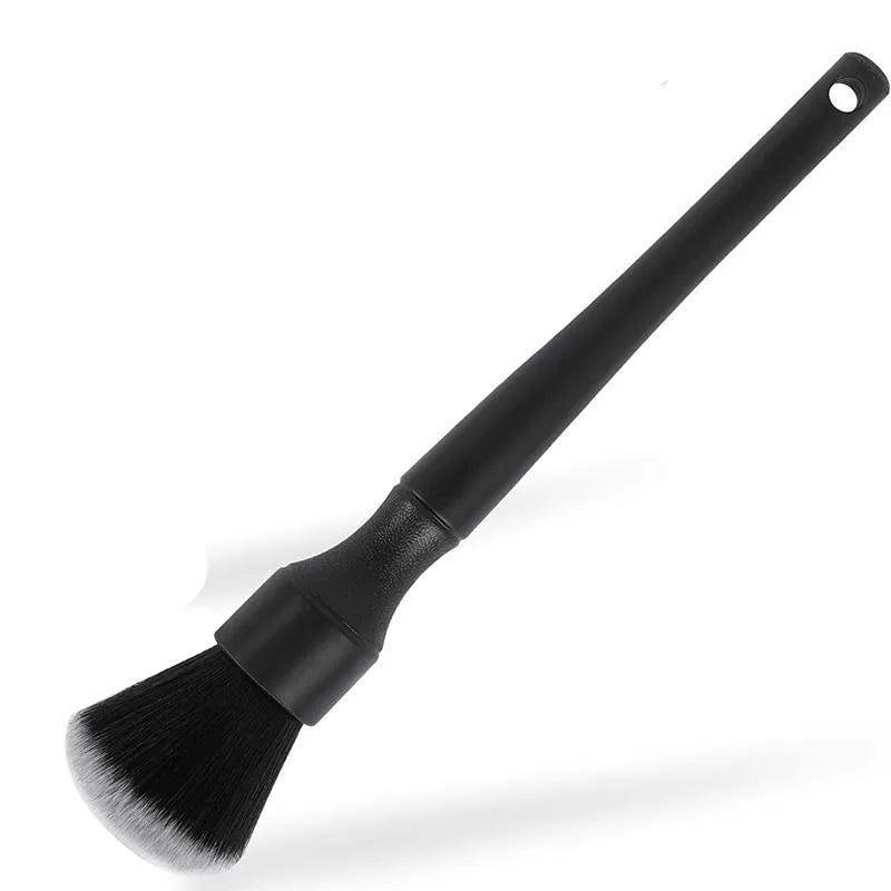 Black car detailing brush with ultra-soft pig hair bristles and a PP plastic handle.