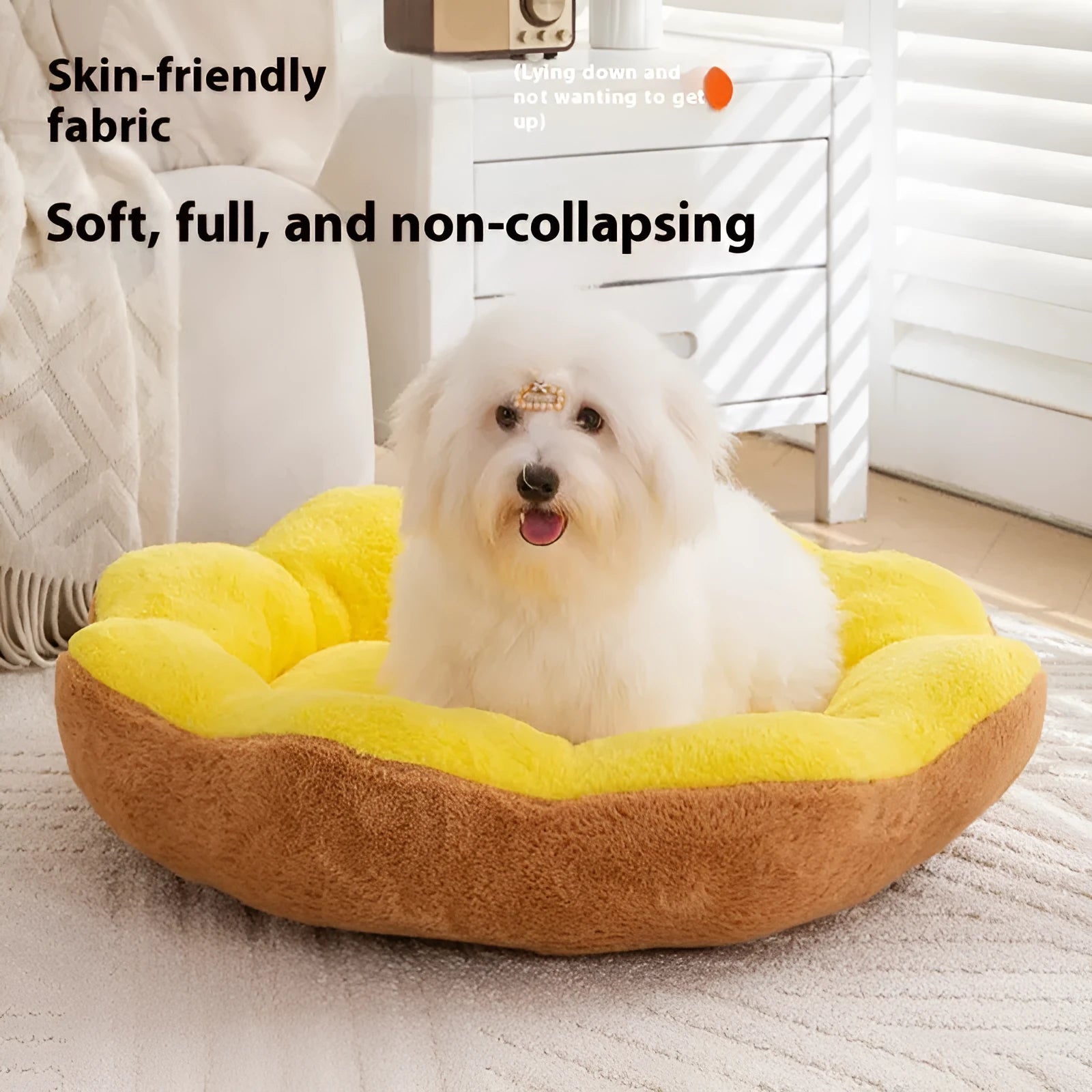 Thick rabbit plush round cat bed with detachable cover in brown gray colour