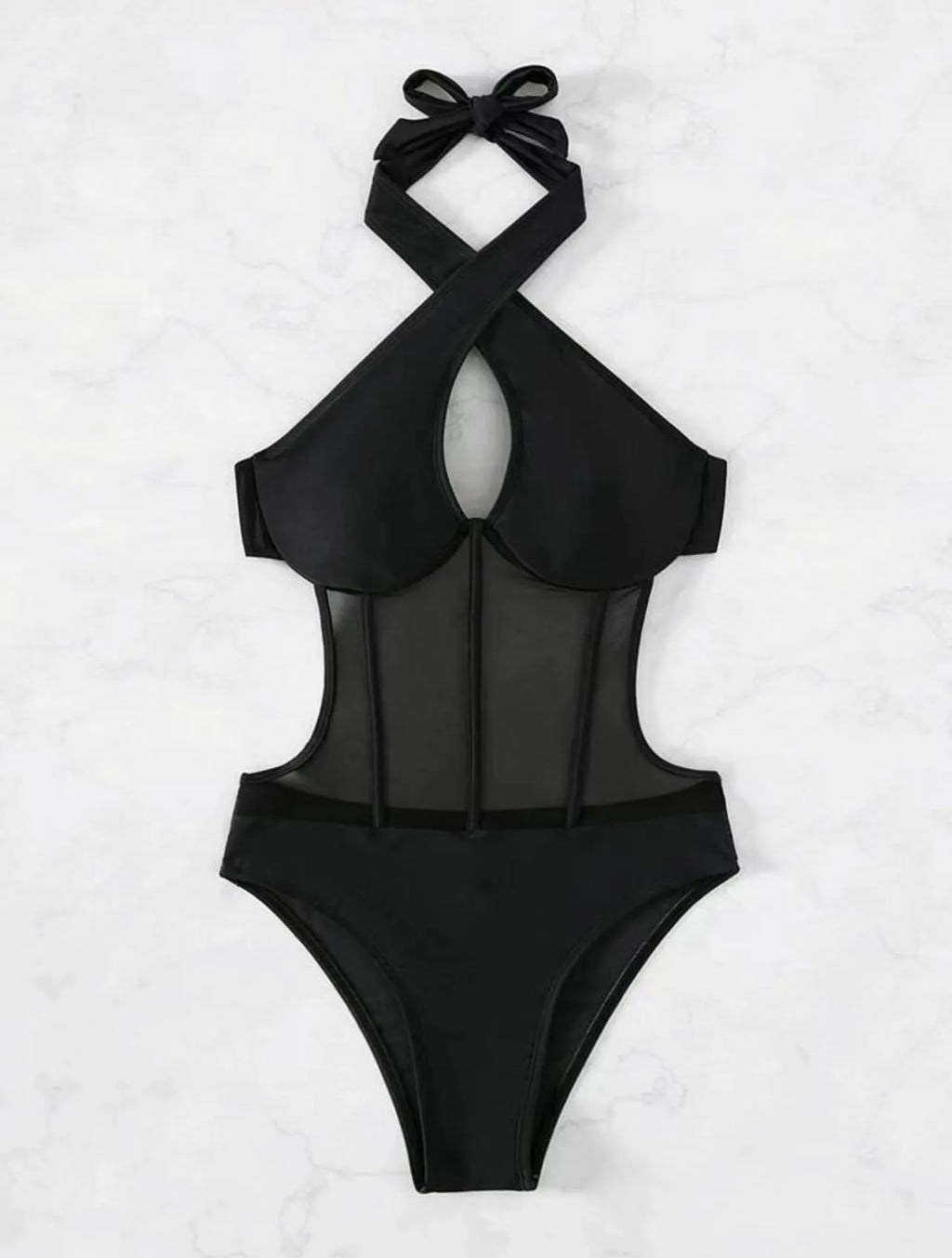 Women's one-piece swimsuit bikini in spun yarn nylon fabric available in black, rose red and green colours