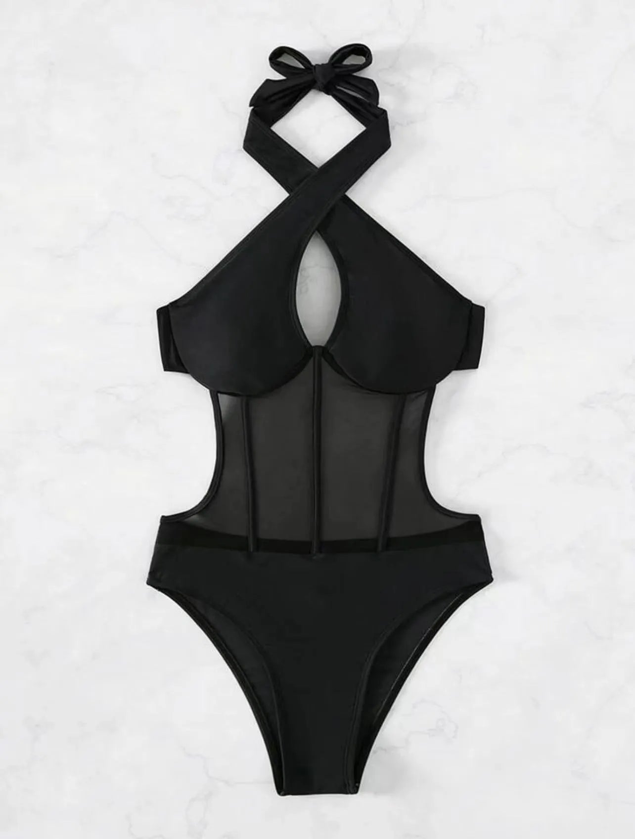 Women's one-piece swimsuit bikini in spun yarn nylon fabric available in black, rose red and green colours