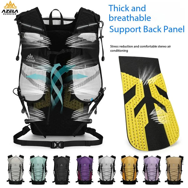 AZELA 22L outdoor hiking backpack in black with grid pattern and ergonomic design, lightweight trekking daypack for camping and travel.
