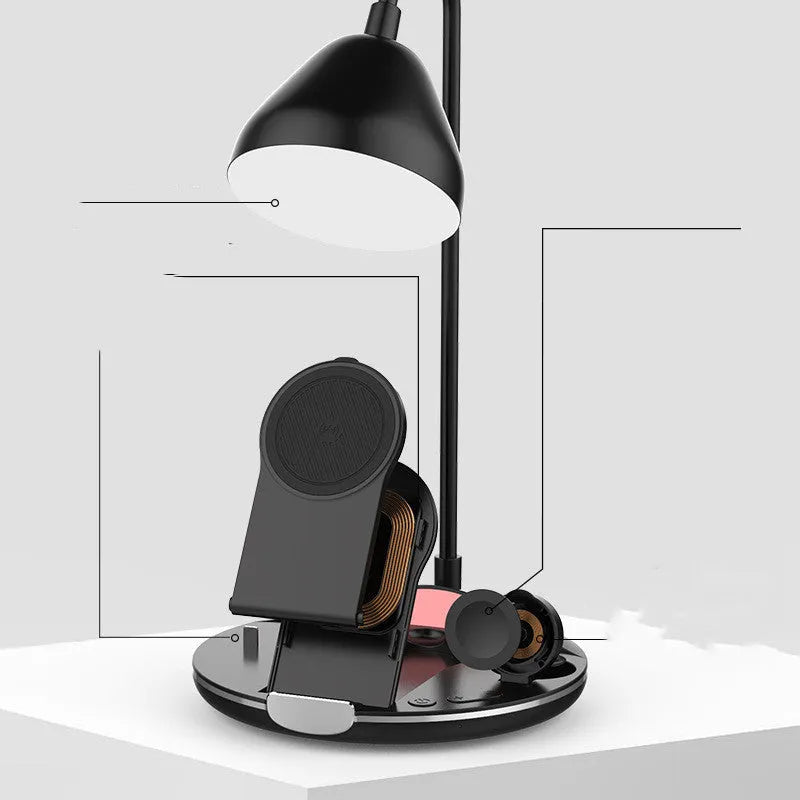 Magnetic folding wireless charger in black or white with phone stand functionality