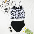Women's high waist double-layer swimsuit in black or coconut tree floral print pattern