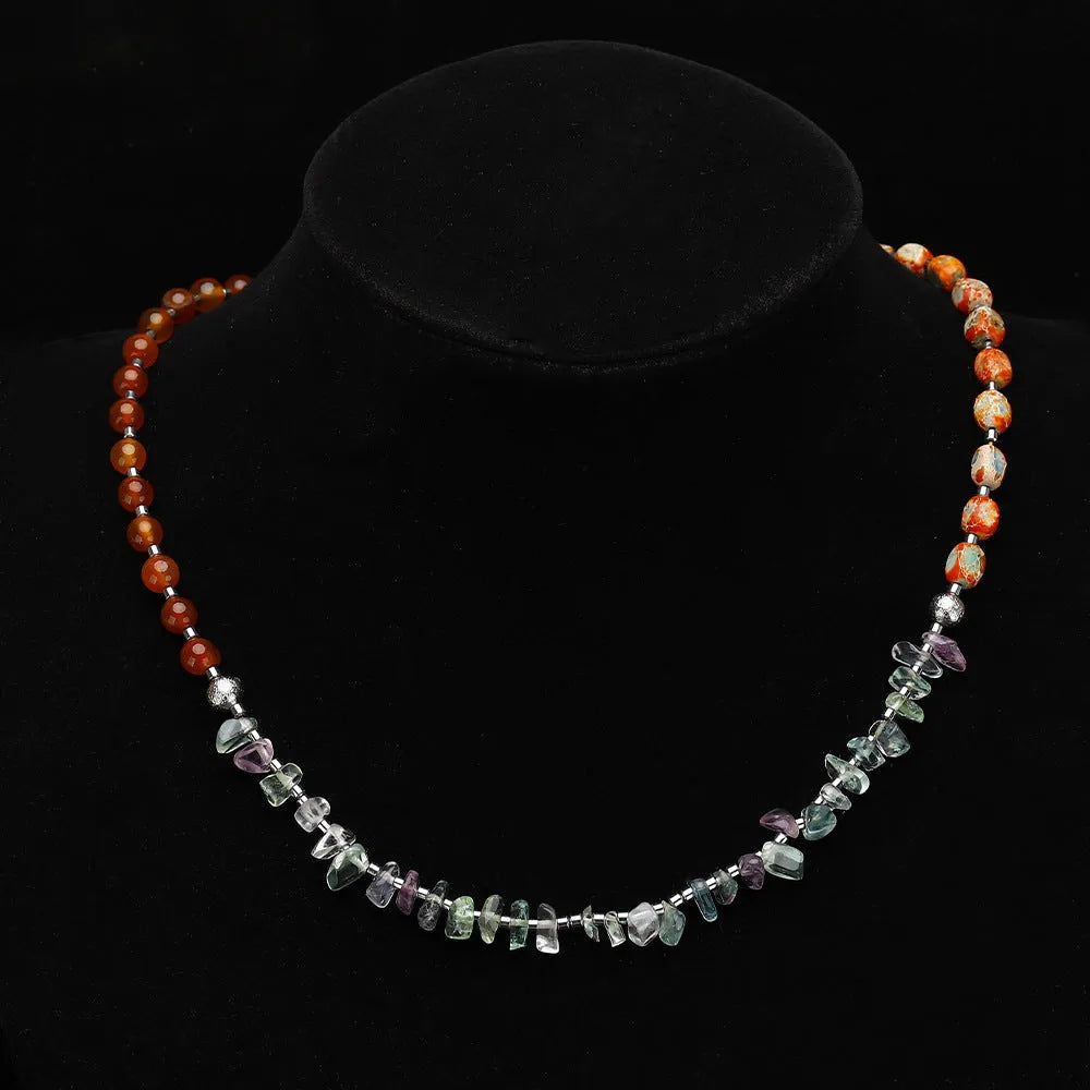 Hand-woven red agate round beads bracelet with Persian Gulf agate and geometry texture design