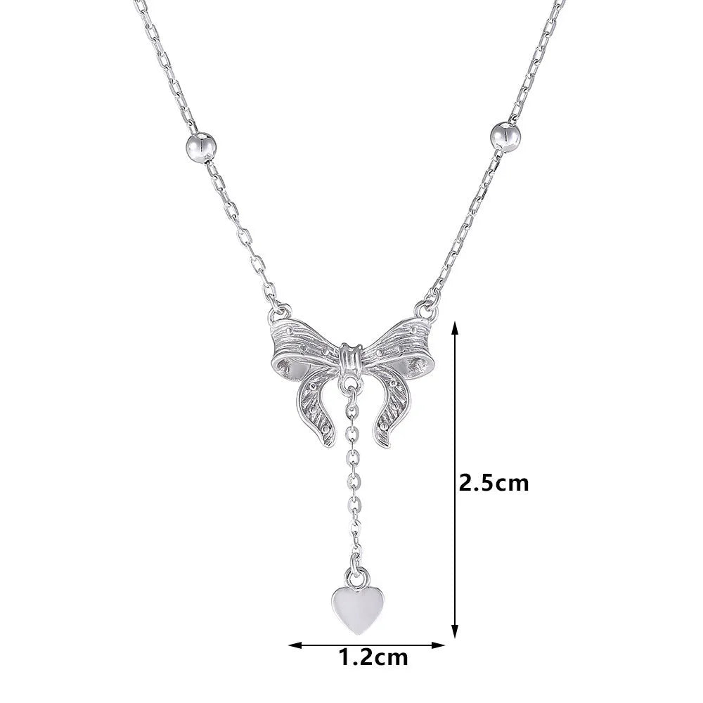 S925 silver heart butterfly clavicle chain necklace with bow pendant
